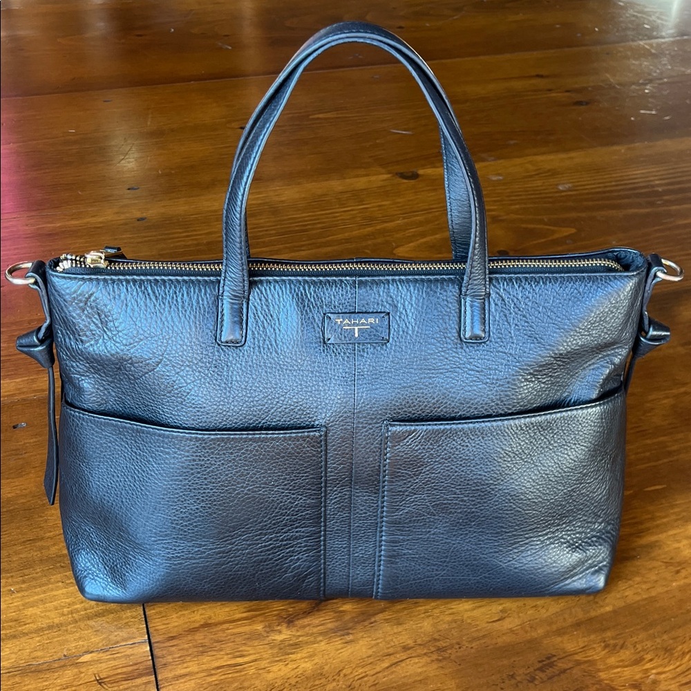 Tahari Riley Black Leather Tote Satchel